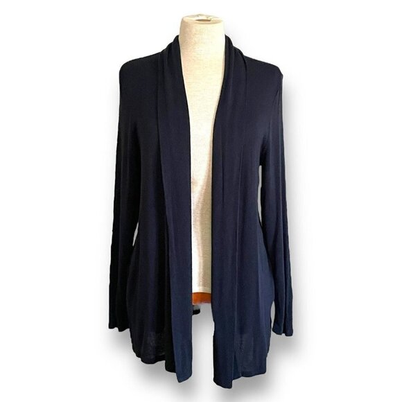 J Jill Womens Charcoal Gray Cardigan Sz L Open Front Drapy Lightweight Knit - Picture 1 of 6